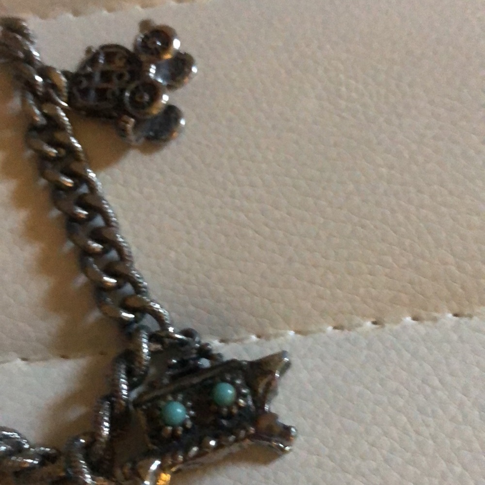 Vintage Silver Charm Bracelet with Turquoise Accents - Picture 4 of 9